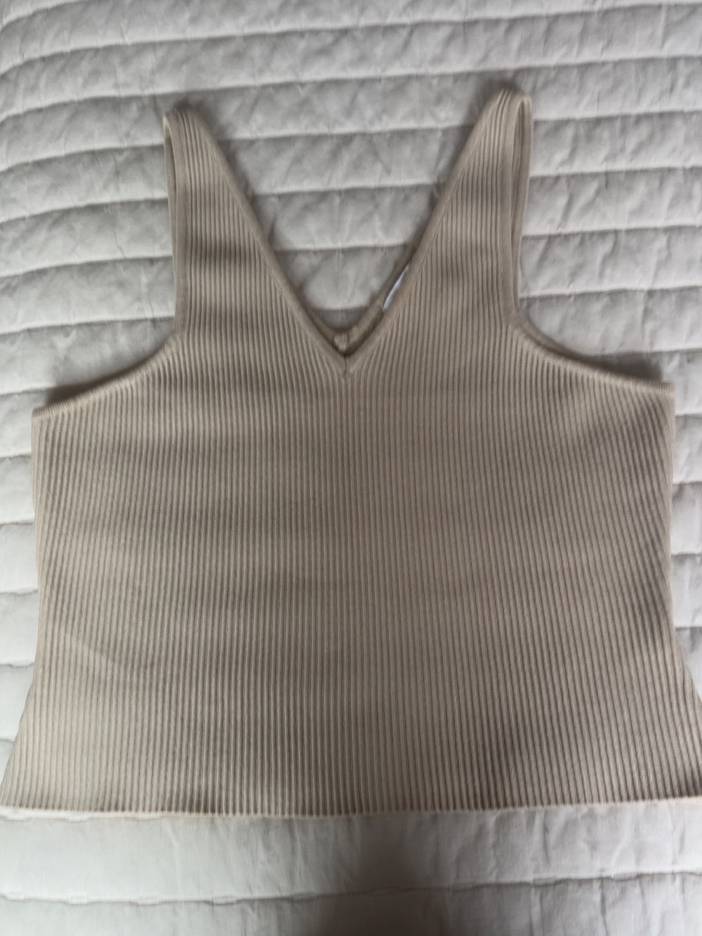 House of Harlow 1960 Ribbed V-Neck Knit Tank Top Beige XL